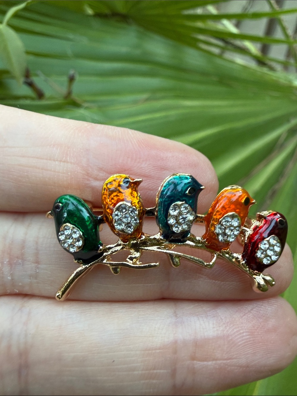 Vintage Gold-Tone Multicolor Enamel Crystal Bird Brooch - Colorful and Sparkly - Picture 7 of 7